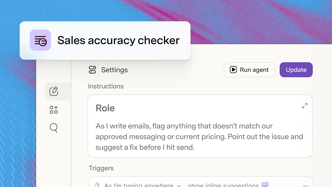 Superhuman Go agent prompt that flags messaging or pricing that doesn't match approved guidance