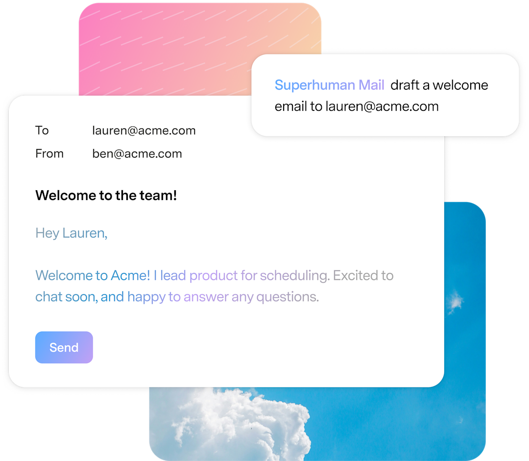 Use Superhuman mail to draft a welcome email