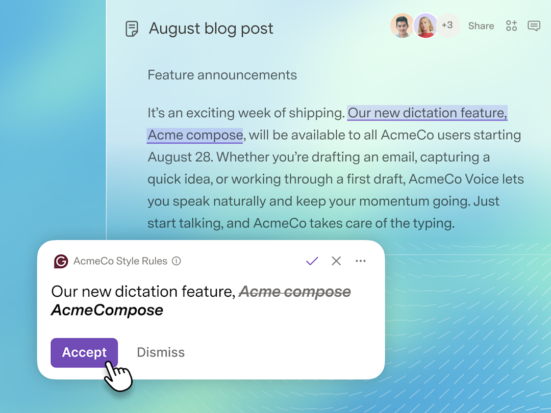 Grammarly applying AcmeCo Style Rules
