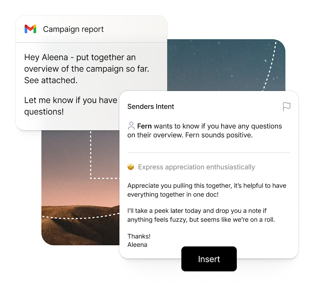 Grammarly providing sender's intent on a Gmail e-mail