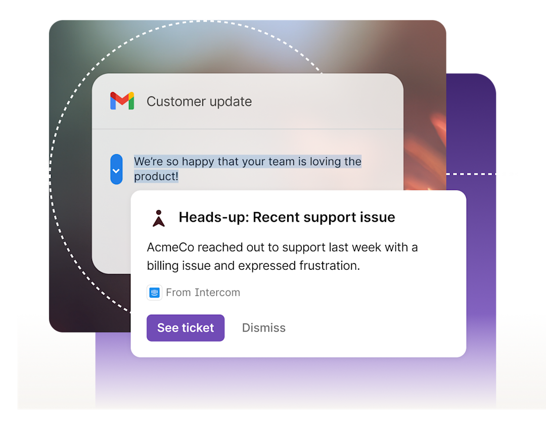 A user using Go to get a heads up about a customer