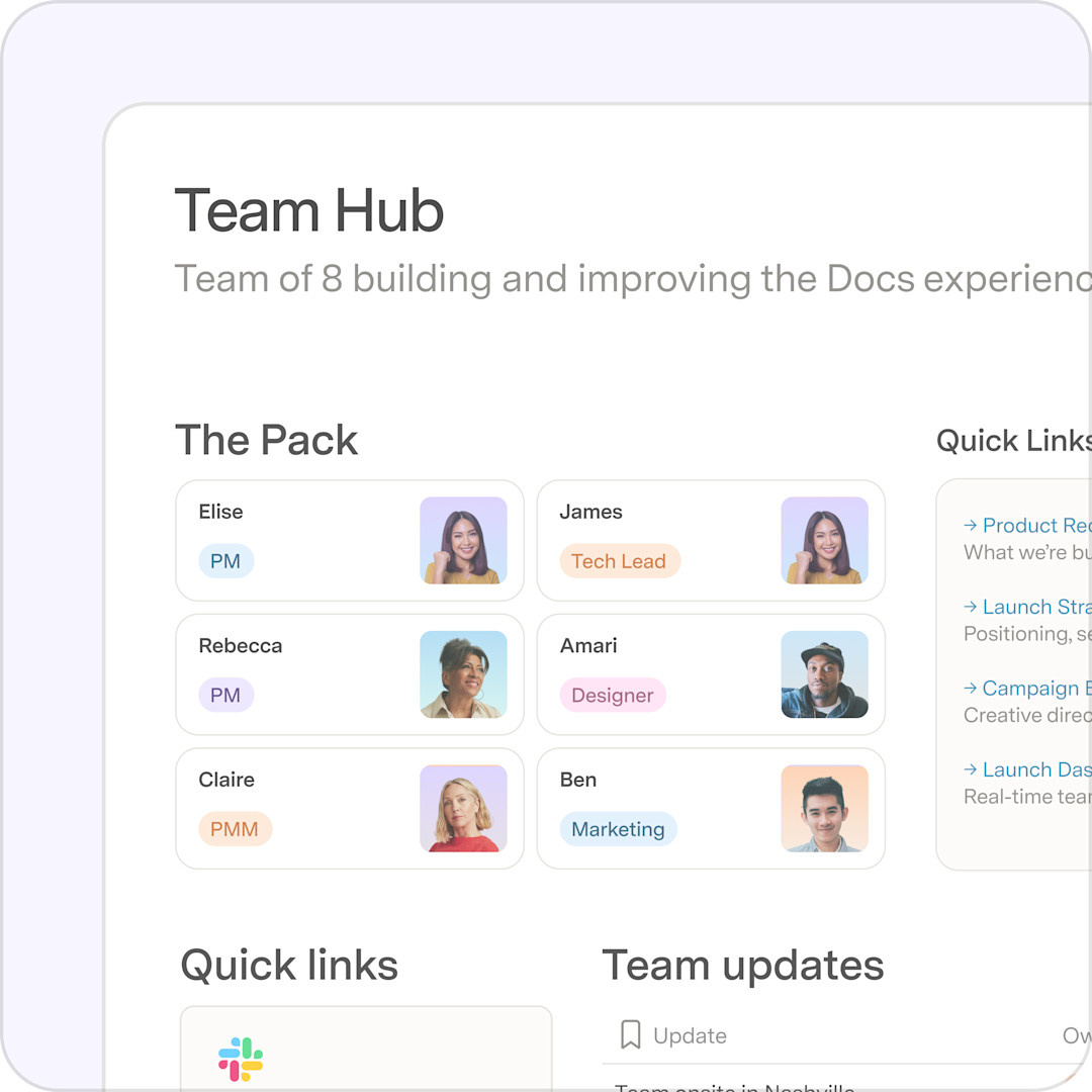 Product team hub template