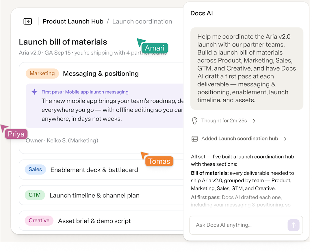 Docs Launch bill of materials