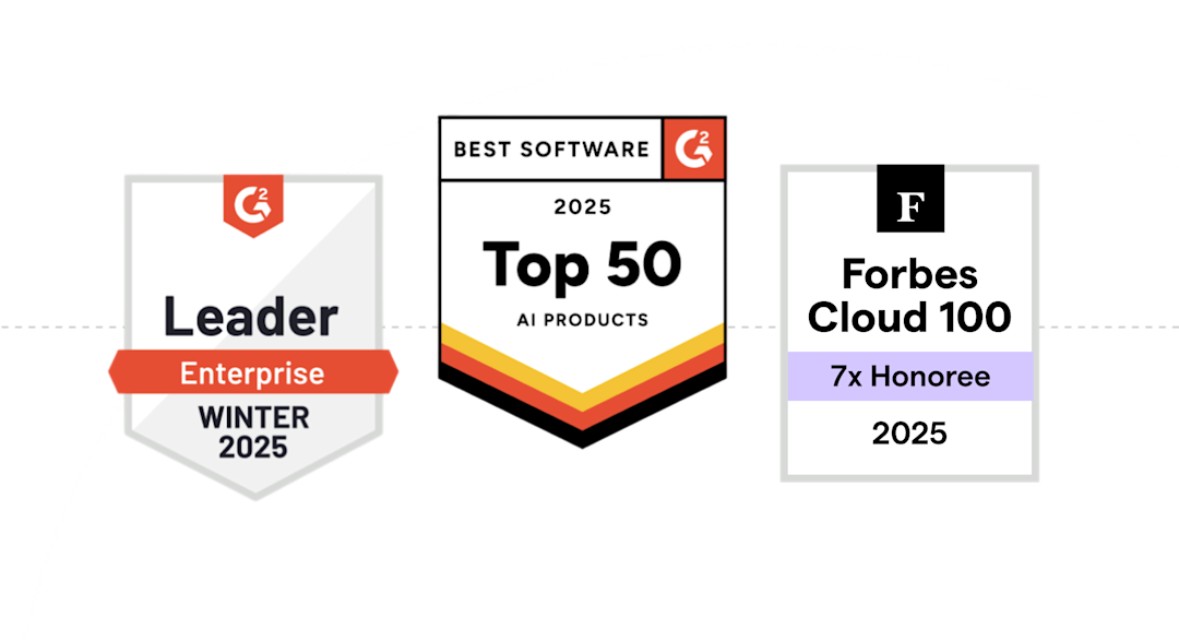 Industry recognitions _ Enterprise Winter 2025, Best Software 2025 Top 50 AI Products, Forbes Cloud 100 7x Honoree 2025