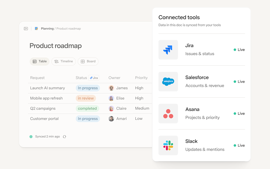 Docs Product roadmap connected tools