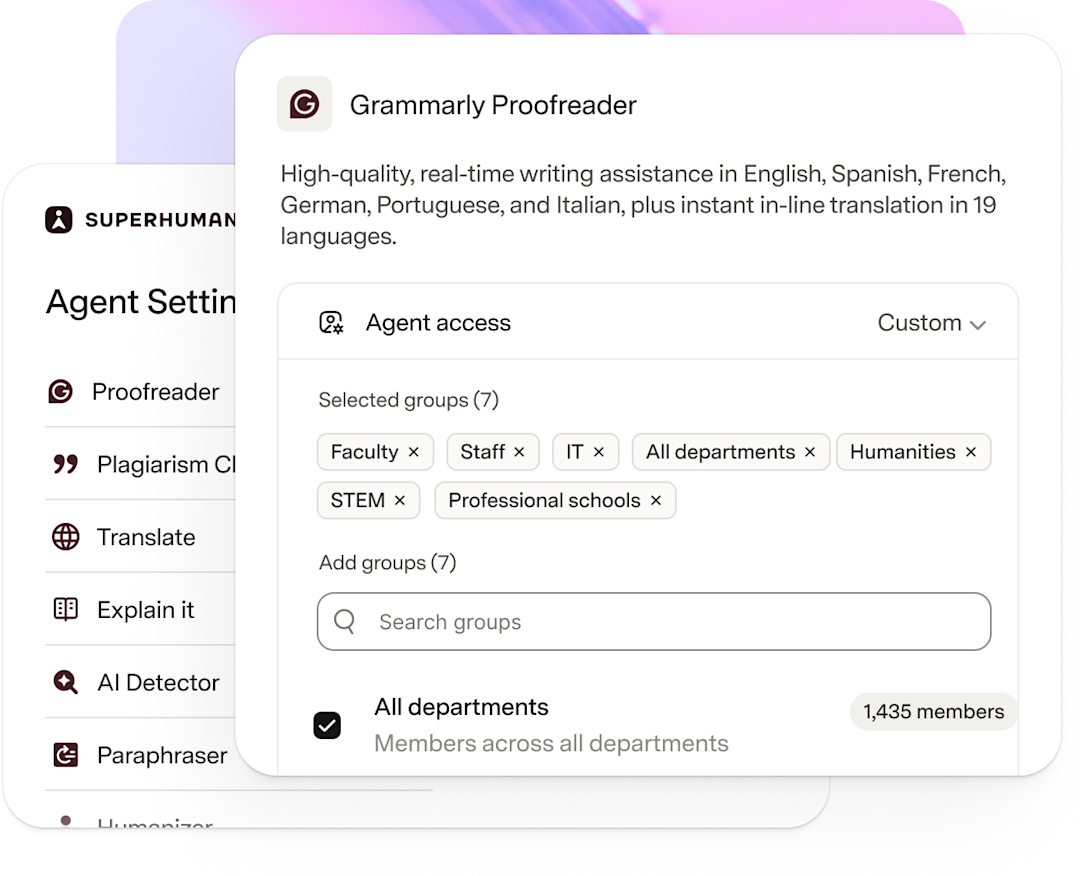 Agent settings view in Grammarly proofreader