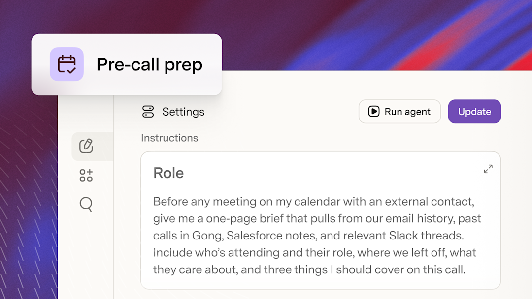 Superhuman Go agent prompt that creates a pre-call account briefing before external meetings