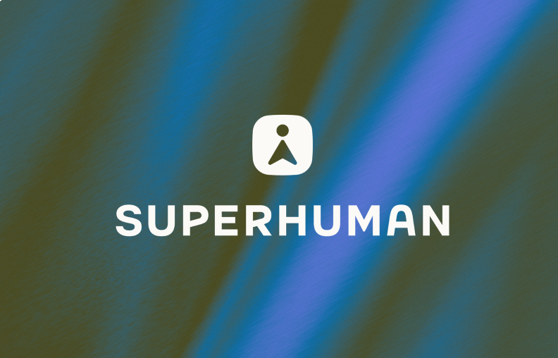 Superhuman logo _ blue, purple, green bg