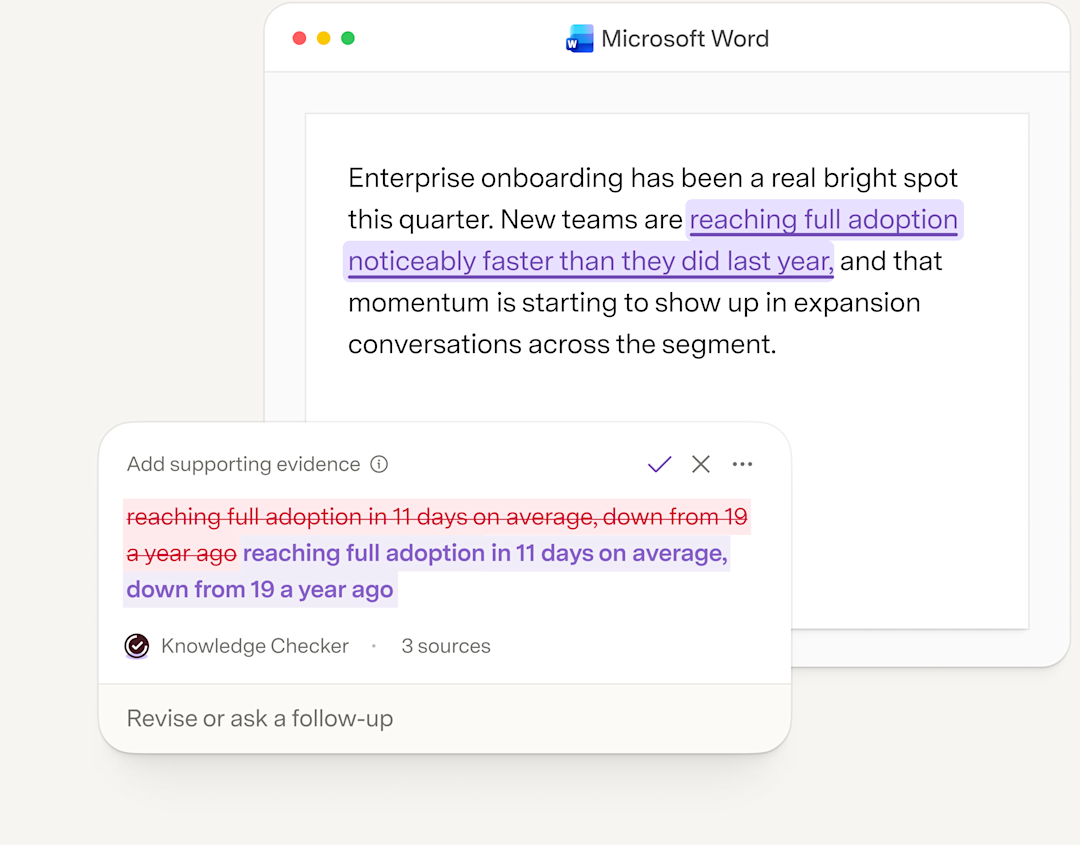 Knowledge Checker inline rewrite suggestion