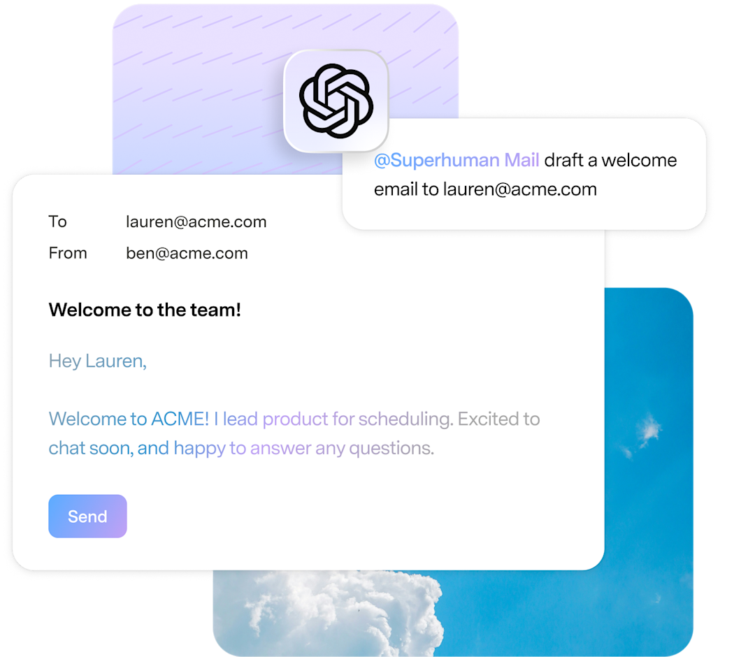 Use Superhuman mail to draft a welcome email