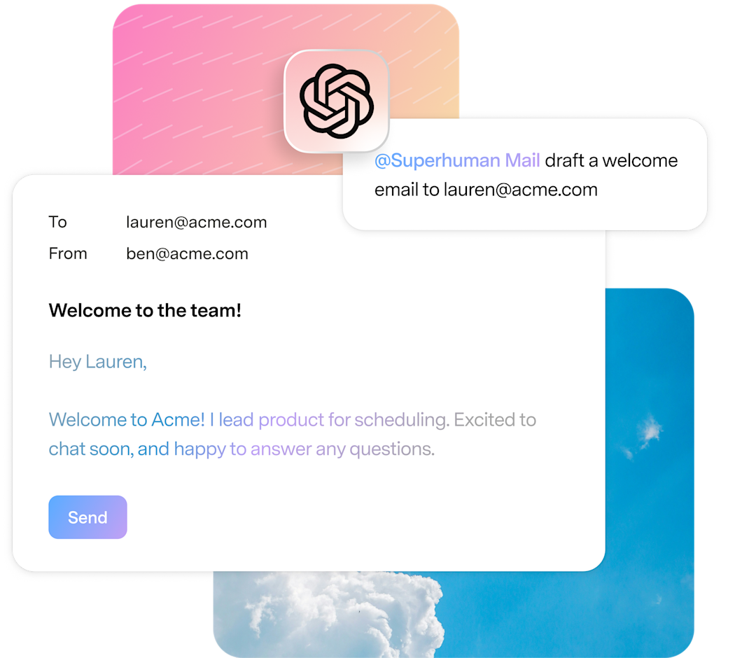 Use Superhuman mail to draft a welcome email